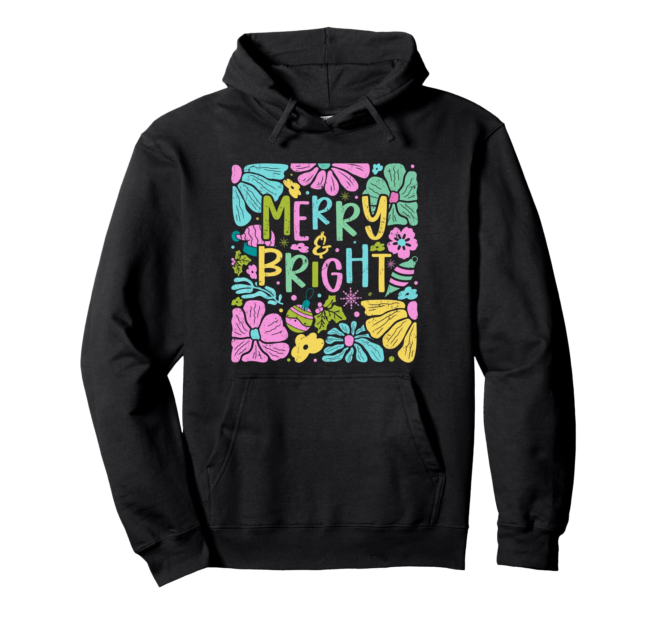Merry And Bright Boho Floral Hoodie - Minimalist Print Unisex - T-Shirt, Sweatshirt, Hoodie