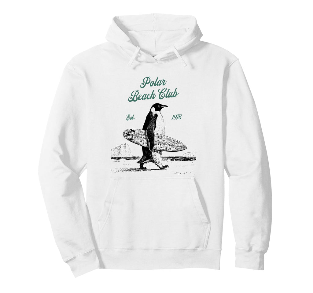 Polar Beach Club Penguin Surfer Hoodie - Graphic Print Unisex - T-Shirt, Sweatshirt, Hoodie