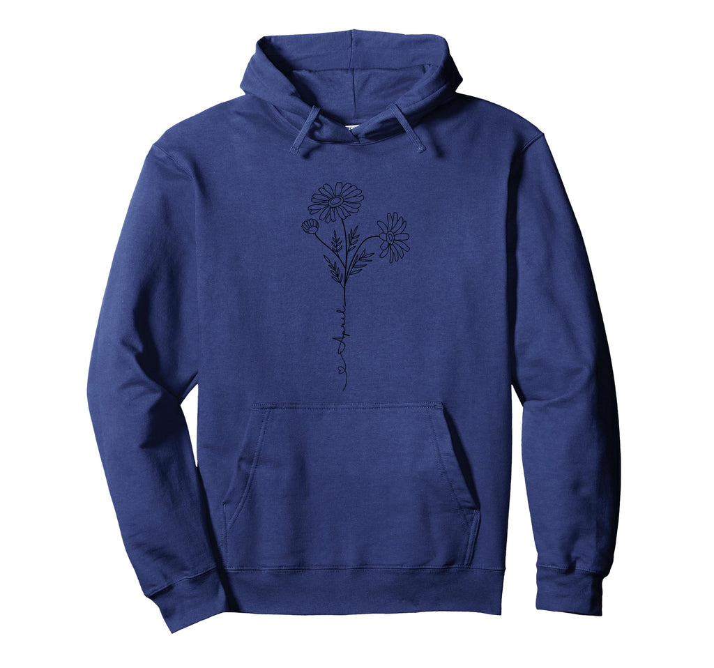 Minimalist Boho Botanical Drawing Daisy Hoodie - Custom Art Print Unisex - T-Shirt, Sweatshirt, Hoodie