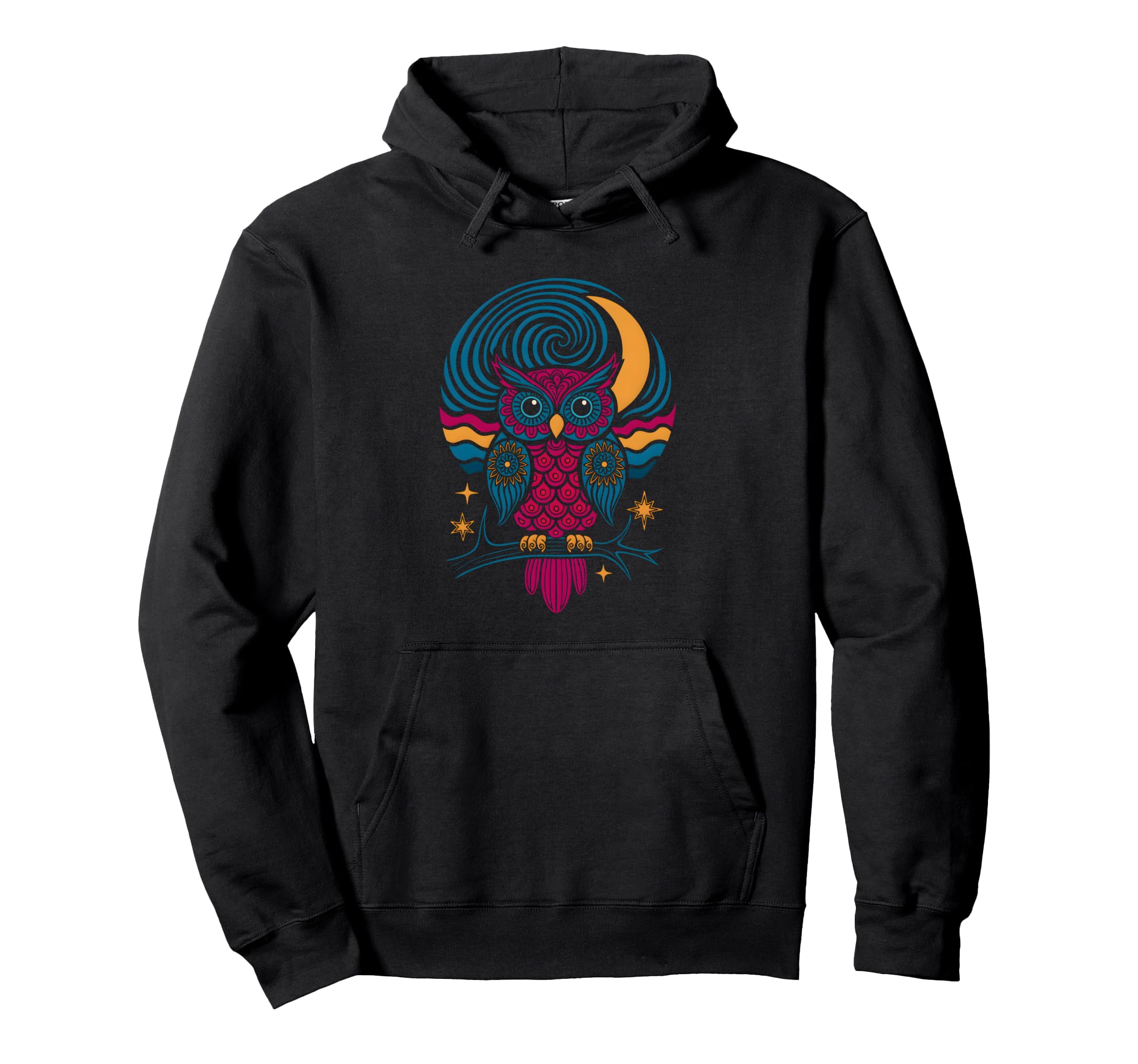 Cosmic Owl Wisdom Boho Hippie Mandala Moon Hoodie - Graphic Print Unisex - T-Shirt, Sweatshirt, Hoodie