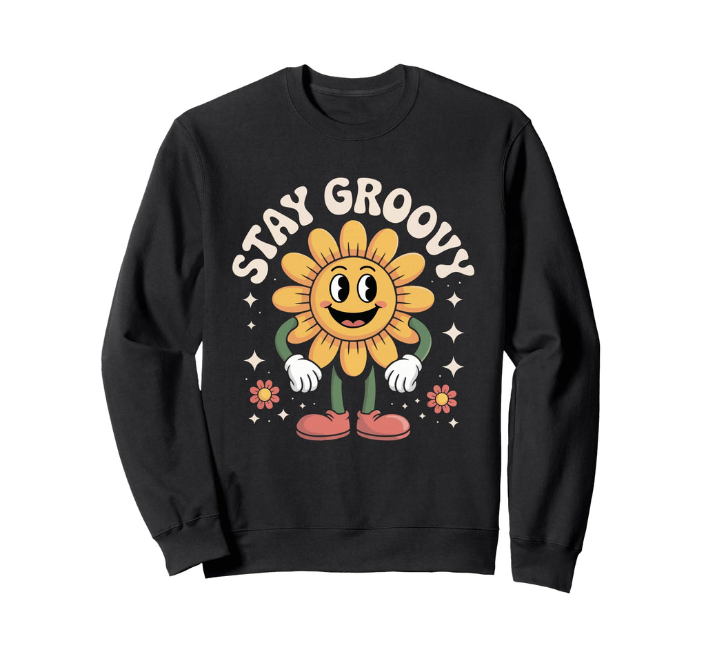 Stay Groovy Smiling Flower Hippie Sweatshirt - Minimalist Print Men Women - T-Shirt, Sweatshirt, Hoodie