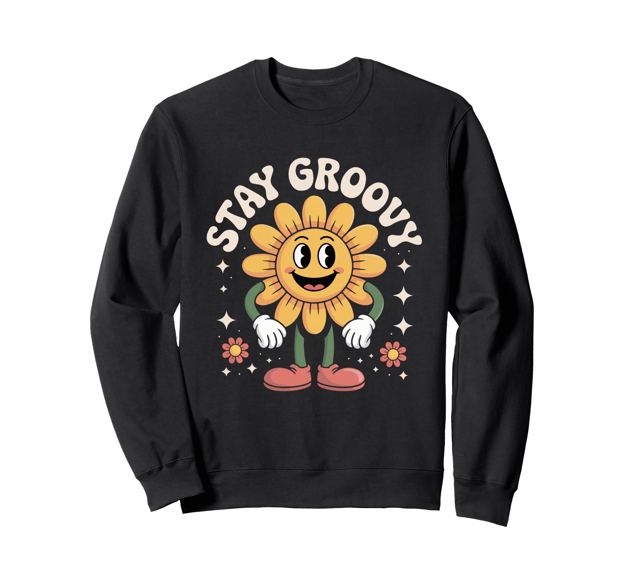 Stay Groovy Smiling Flower Hippie Sweatshirt - Minimalist Print Men Women - T-Shirt, Sweatshirt, Hoodie