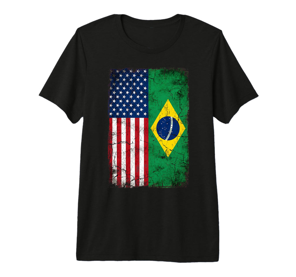 Distressed Usa And Brazil Hybrid Flag T-Shirt - Fun Novelty Design Unisex - T-Shirt, Sweatshirt, Hoodie