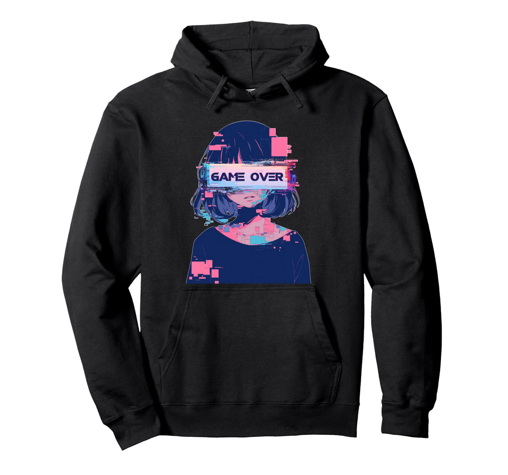 Game Over Sad Anime Vaporwave Glitch Hoodie - Unique Graphic for Adults - T-Shirt, Sweatshirt, Hoodie