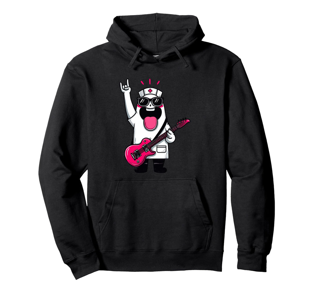 Funny Cartoon Ghost Nurse Rock Music Hoodie - Graphic Print Men Women - T-Shirt, Sweatshirt, Hoodie