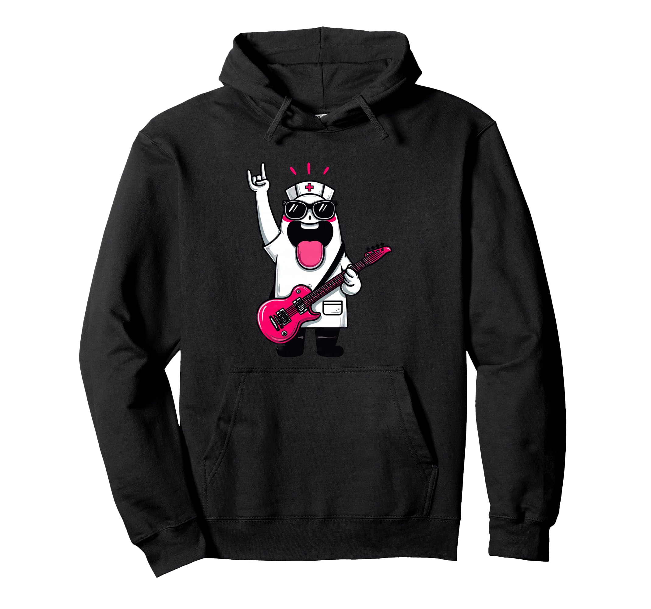 Funny Cartoon Ghost Nurse Rock Music Hoodie - Graphic Print Men Women - T-Shirt, Sweatshirt, Hoodie