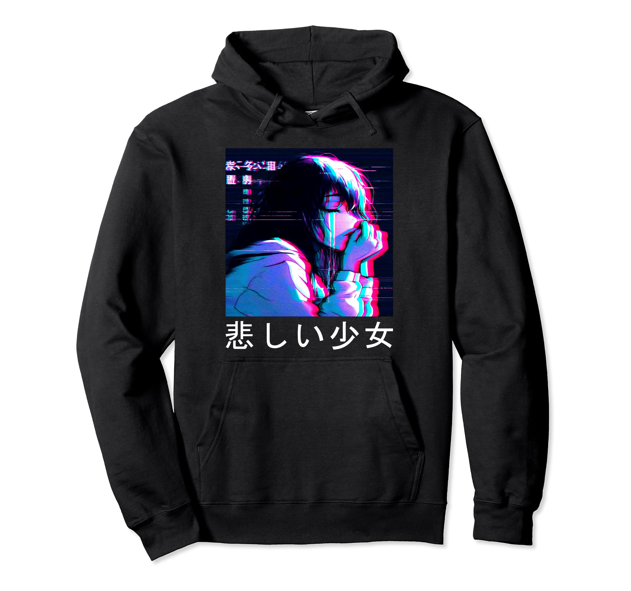Sad Anime Aesthetic Vaporwave Hoodie - Fun Novelty Design Men Women - T-Shirt, Sweatshirt, Hoodie