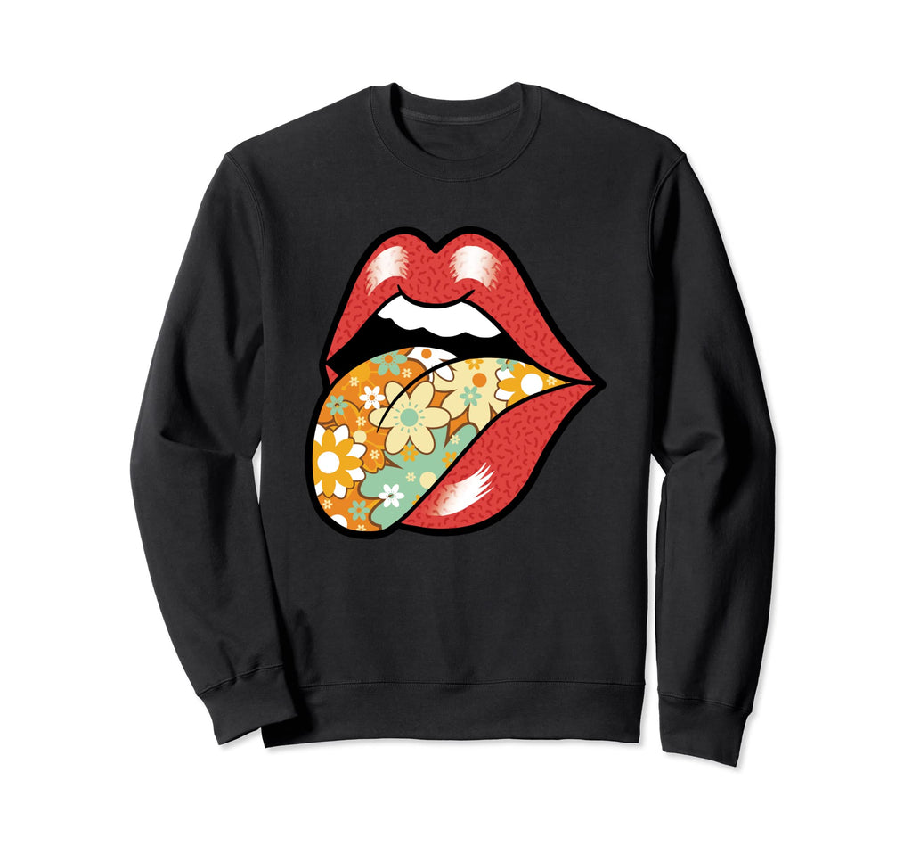 Rock And Roll Red Lips Flower Sweatshirt - Fun Novelty Design Unisex - T-Shirt, Sweatshirt, Hoodie