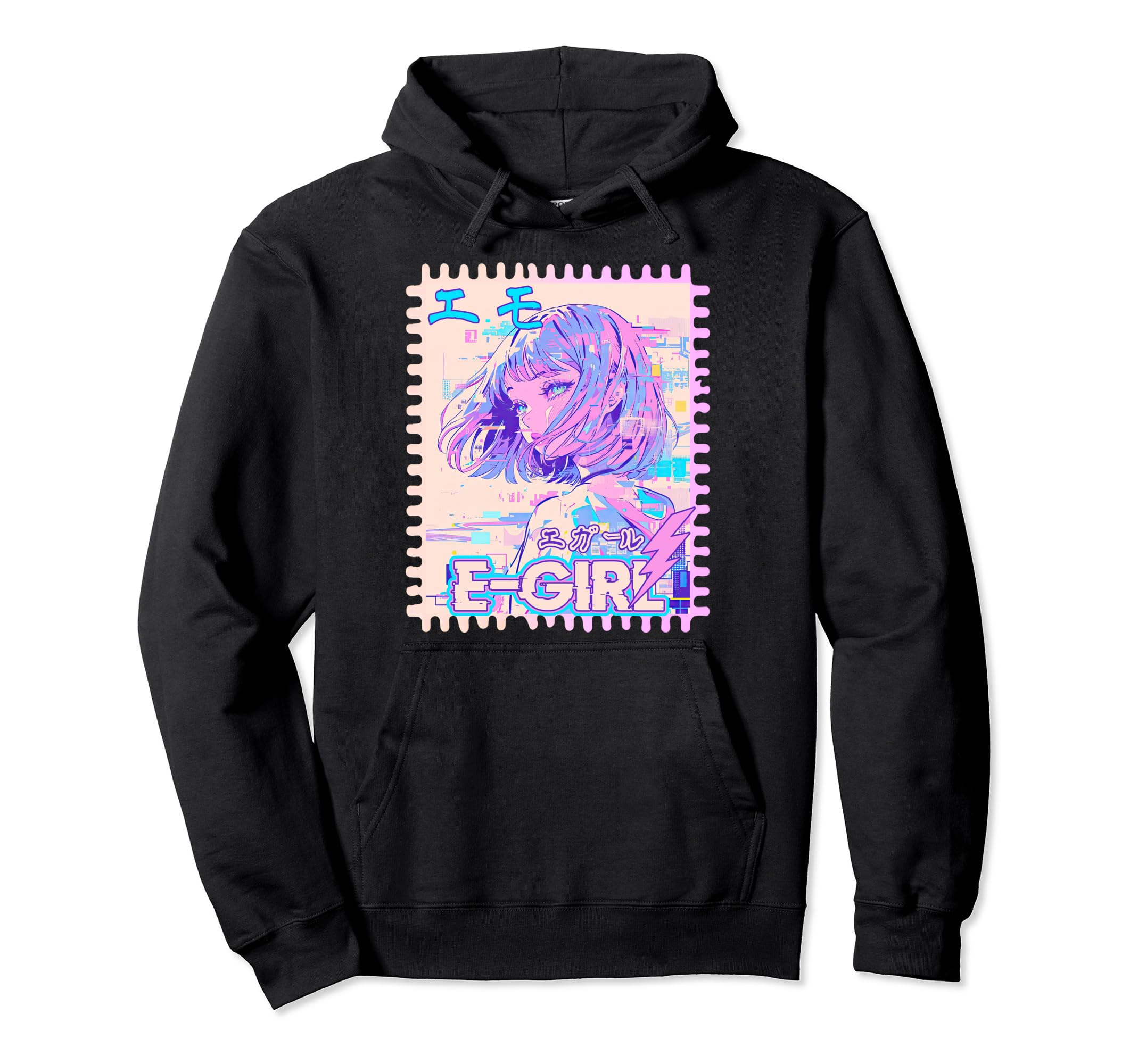 E Y2K Glitch Vaporwave Anime Hoodie - Fun Novelty Design for Adults - T-Shirt, Sweatshirt, Hoodie