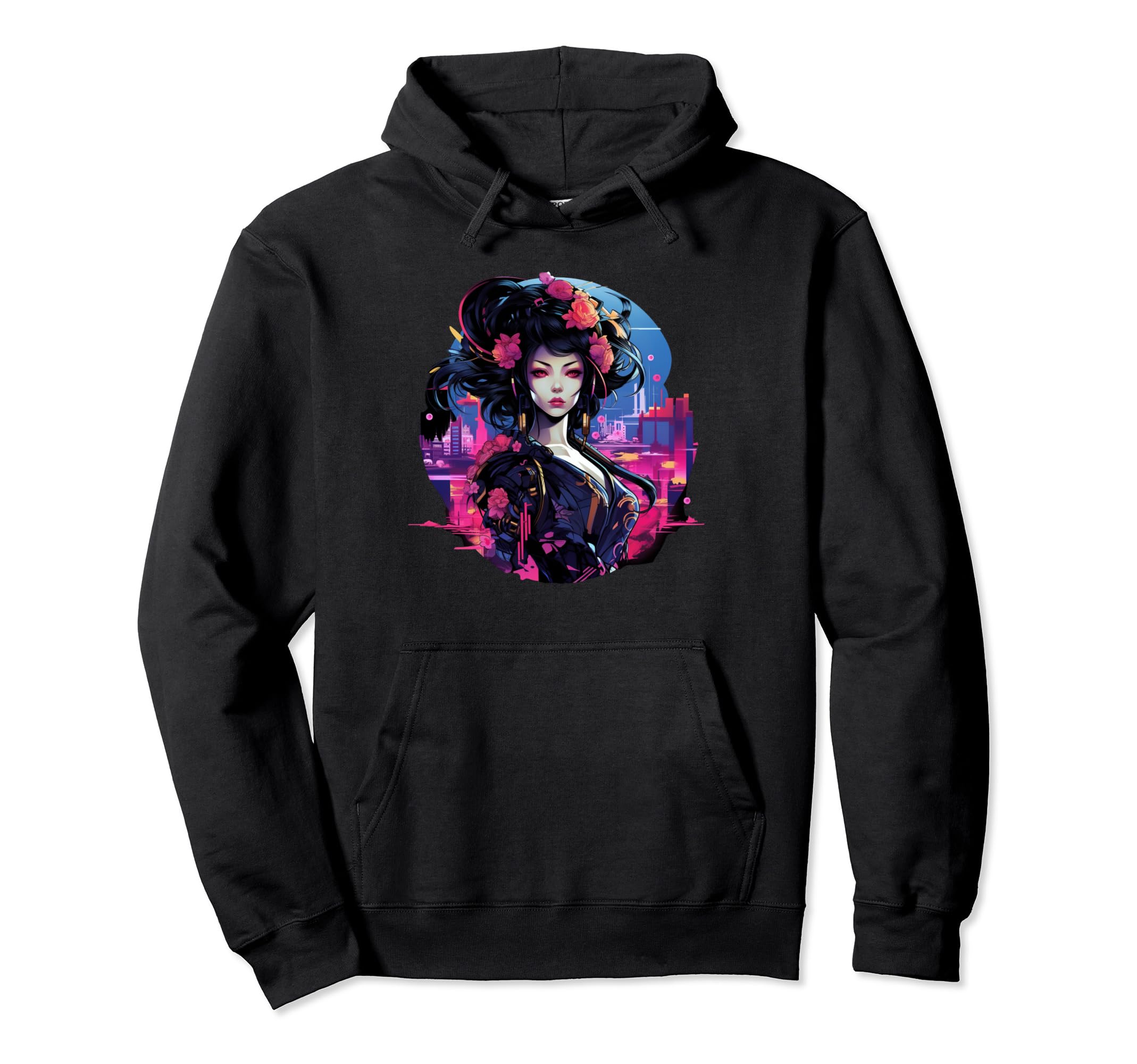 Cyberpunk Japanese Geisha Vaporwave Hoodie - Minimalist Print for Adults - T-Shirt, Sweatshirt, Hoodie