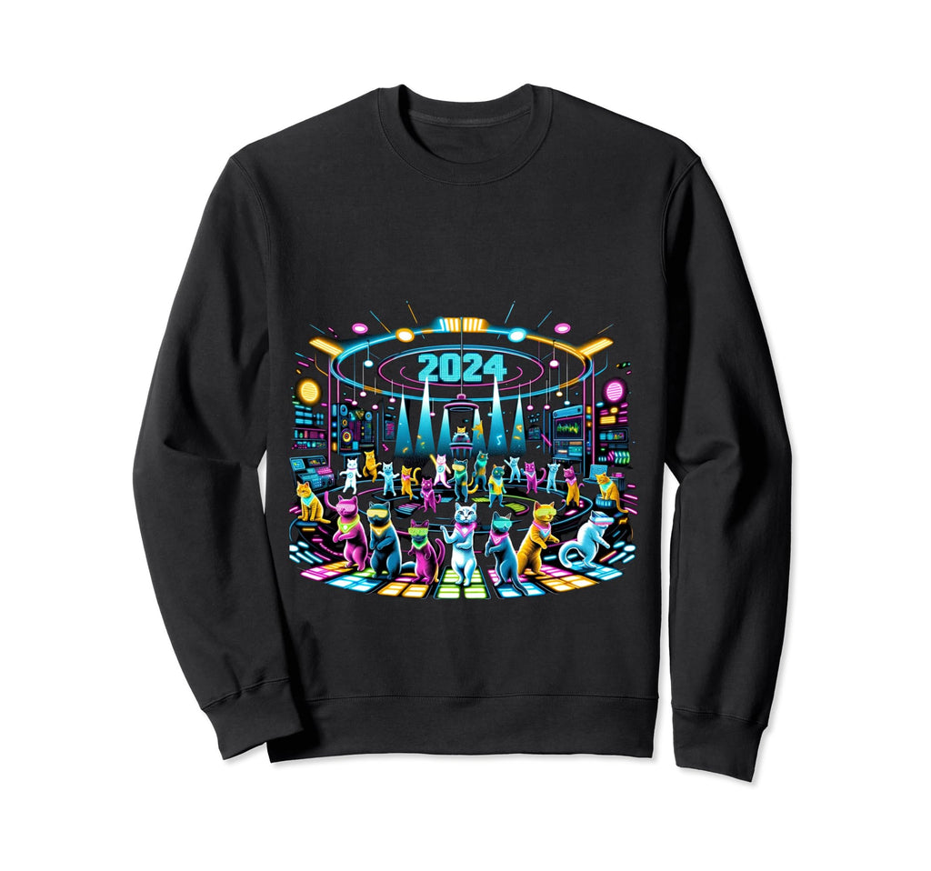 2024 Cat Disco Fever Party Sport Sweatshirt - Novelty Apparel Unisex - T-Shirt, Sweatshirt, Hoodie