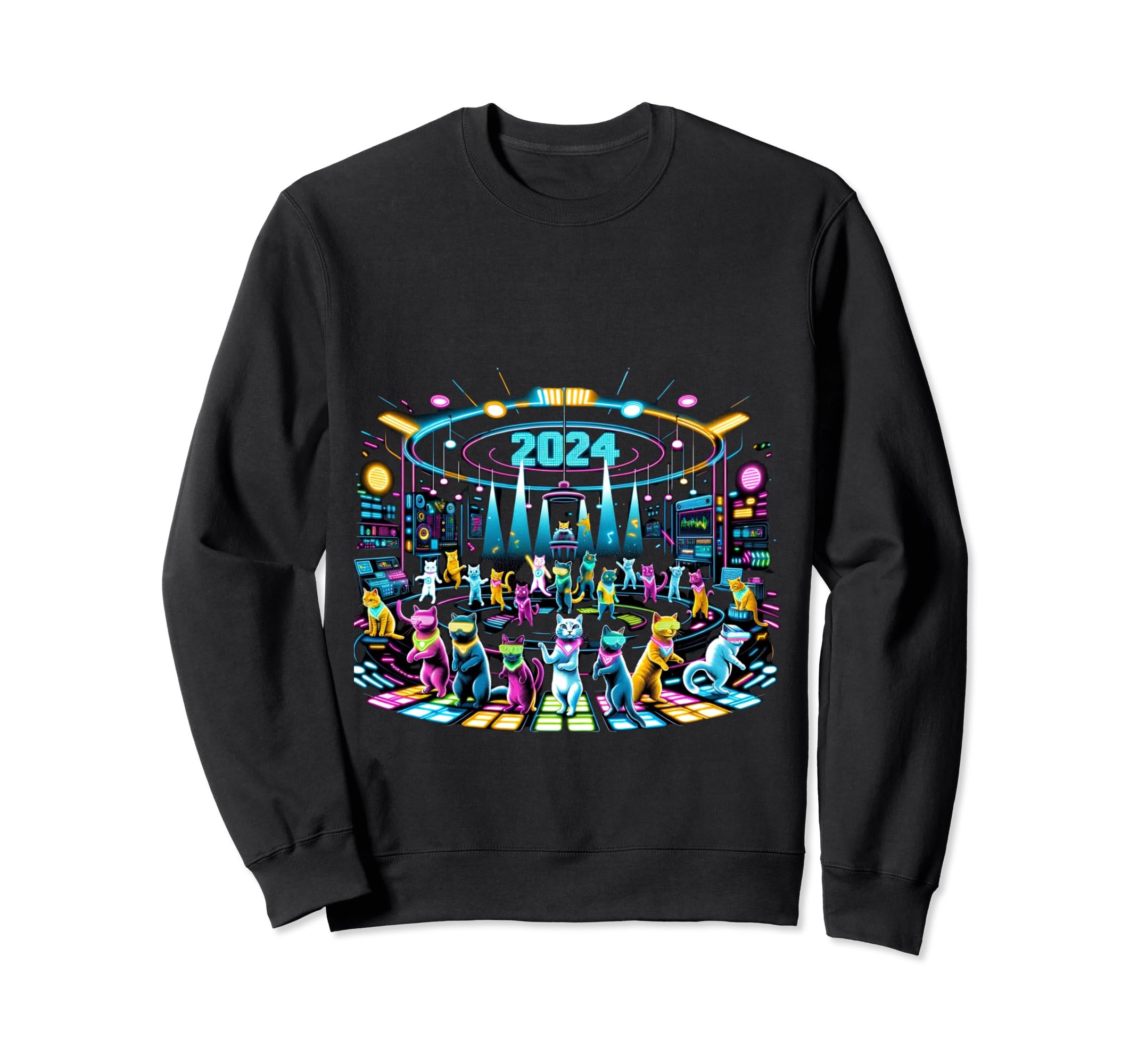 2024 Cat Disco Fever Party Sport Sweatshirt - Novelty Apparel Unisex - T-Shirt, Sweatshirt, Hoodie