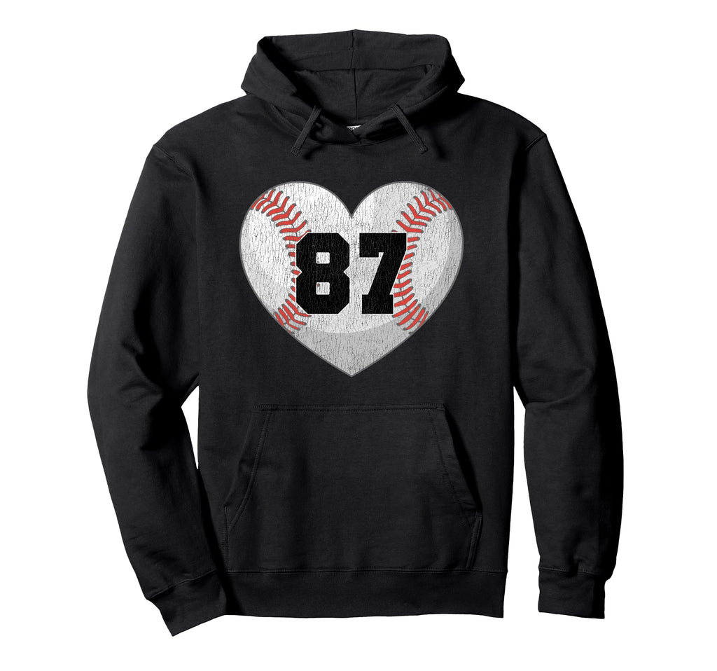 Baseball Number 87 Distressed Heart Hoodie - Custom Art Print Unisex - T-Shirt, Sweatshirt, Hoodie