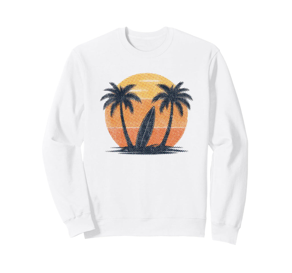 Surfboard Palm Trees 80S Sunset Sweatshirt - Novelty Apparel Men Women - T-Shirt, Sweatshirt, Hoodie