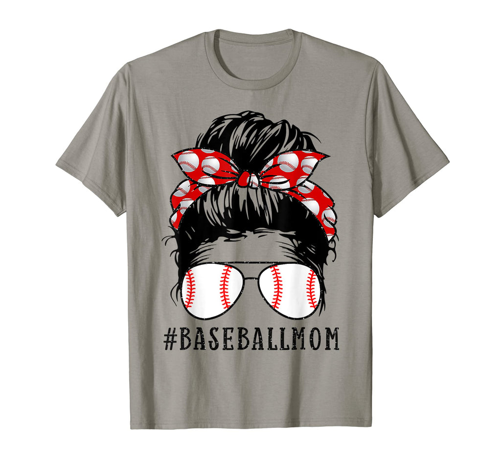 Baseball Mom Messy Bun Proud Mama T-Shirt - Novelty Apparel Unisex - T-Shirt, Sweatshirt, Hoodie
