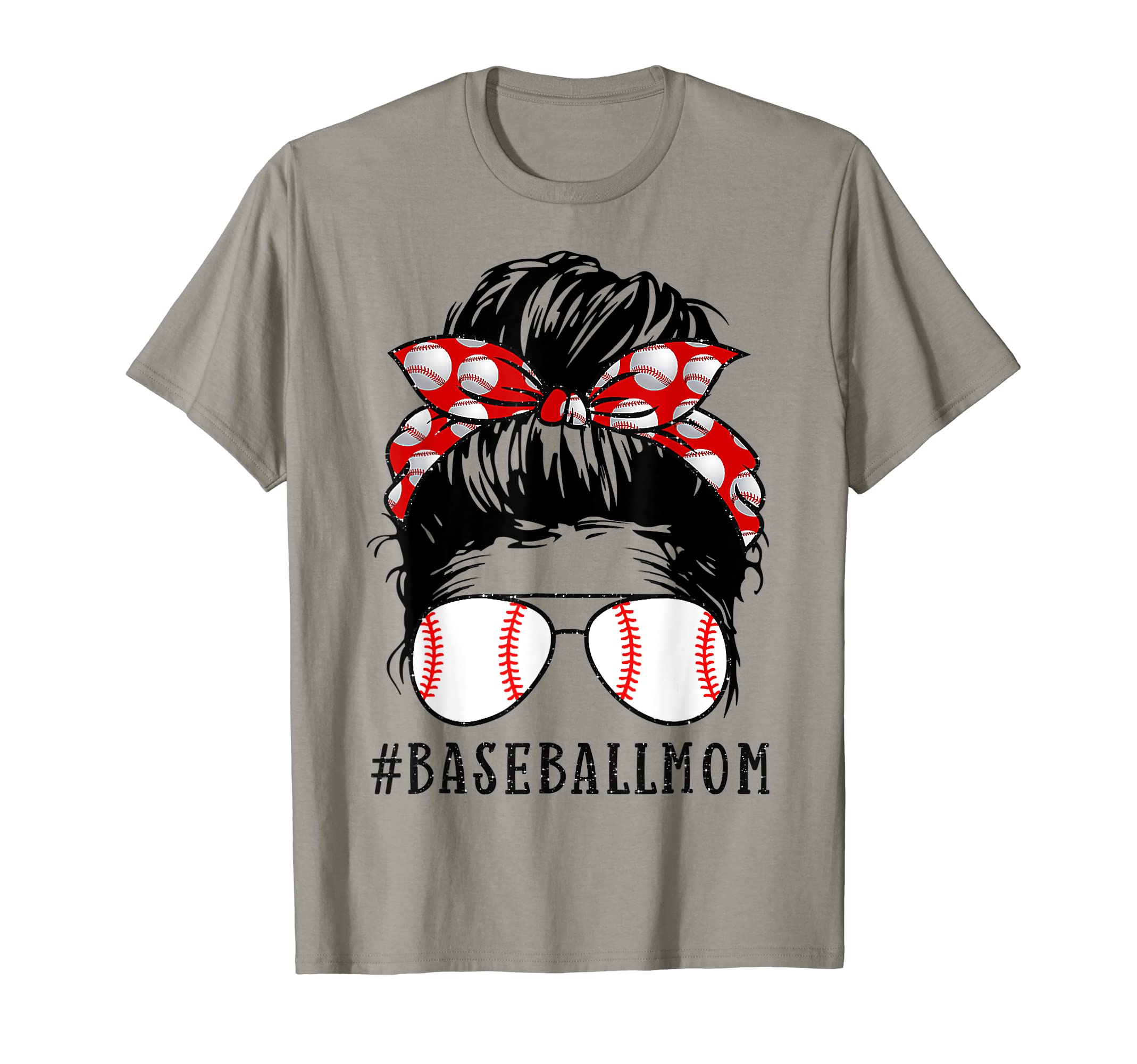 Baseball Mom Messy Bun Proud Mama T-Shirt - Novelty Apparel Unisex - T-Shirt, Sweatshirt, Hoodie