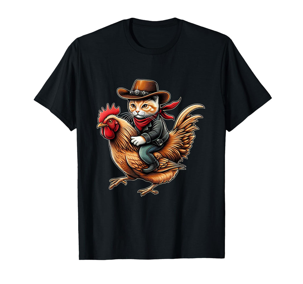 Cowboy Cat Riding Chicken Funny Western T-Shirt - Graphic Print Men Women - T-Shirt, Sweatshirt, Hoodie