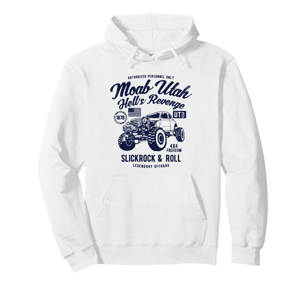 Moab Utah Hells Revenge 4X4 Distressed Hoodie - Graphic Print Unisex - T-Shirt, Sweatshirt, Hoodie