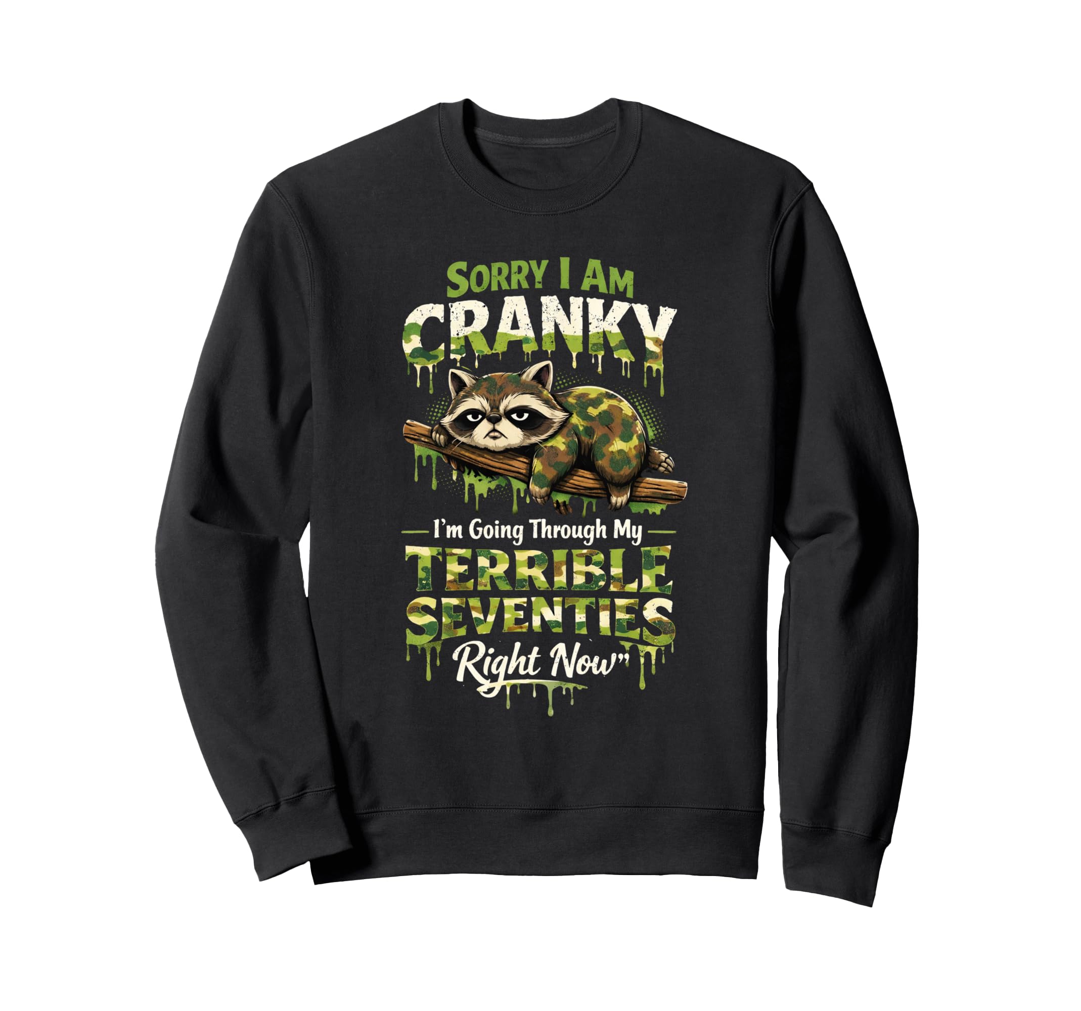 Cranky Raccoon Terrible Seventies Sweatshirt - Trendy Graphic for Adults - T-Shirt, Sweatshirt, Hoodie
