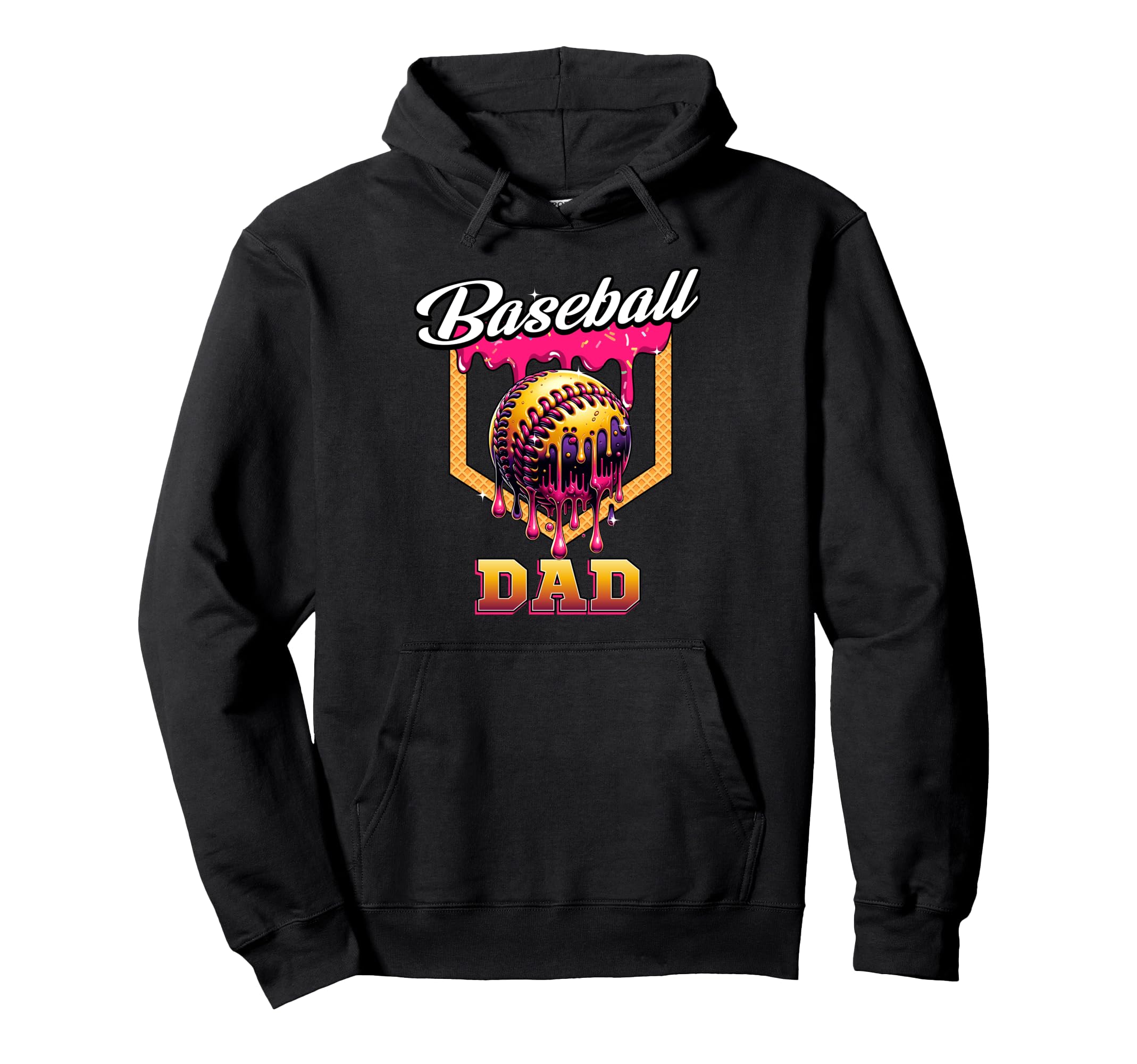 Baseball Dad Ice Cream Drip Home Plate Hoodie - Unique Graphic Unisex - T-Shirt, Sweatshirt, Hoodie