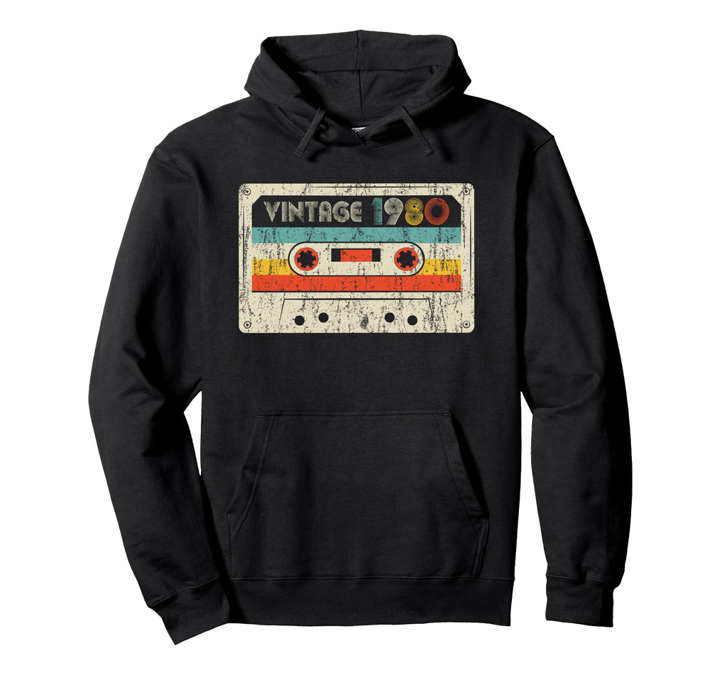 1980 Birthday 1980 Cassette Tape Hoodie - Graphic Print Unisex - T-Shirt, Sweatshirt, Hoodie