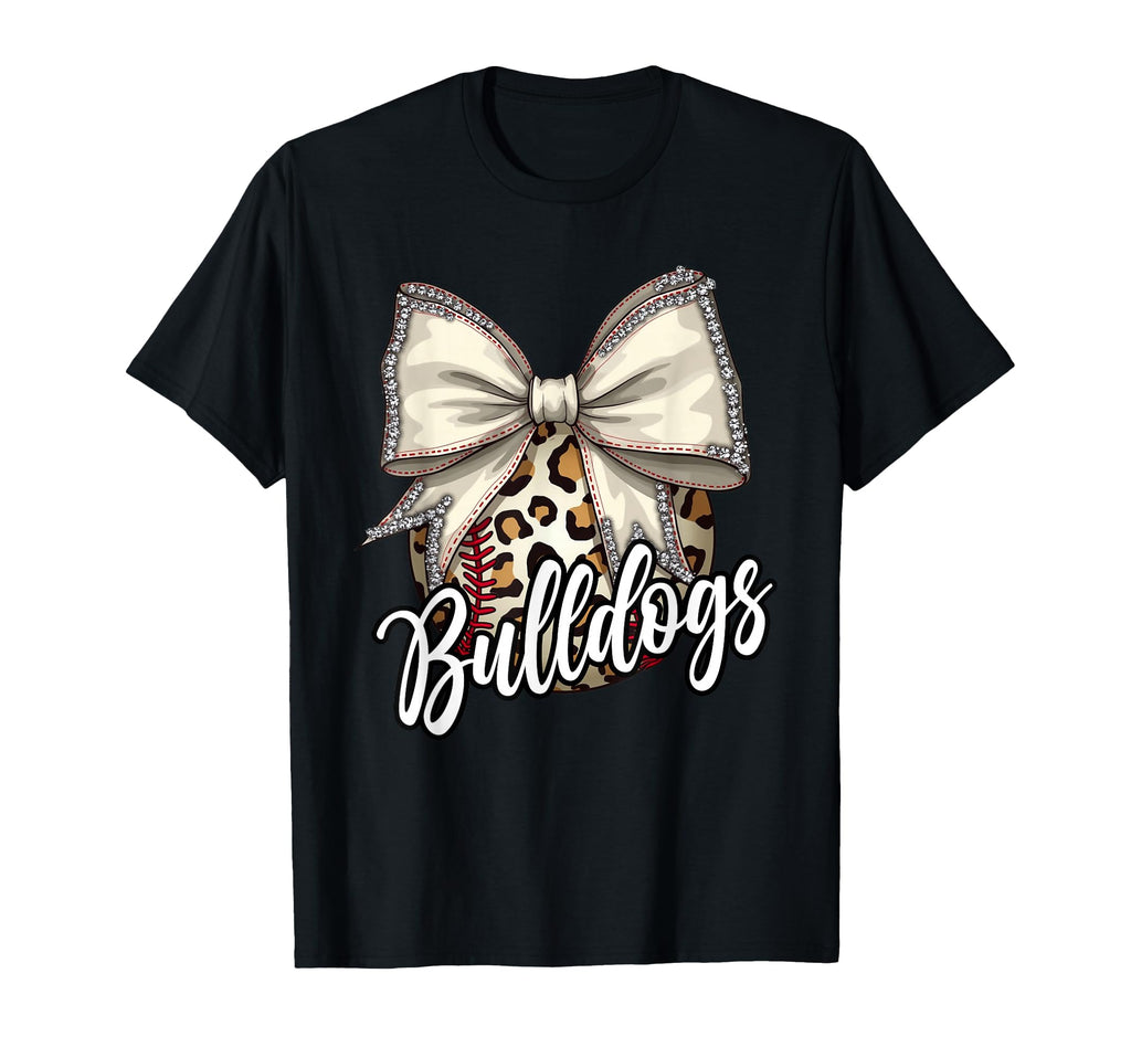 Bulldogs Baseball Mom Leopard Coquette Bow T-Shirt - Unique Graphic Unisex - T-Shirt, Sweatshirt, Hoodie