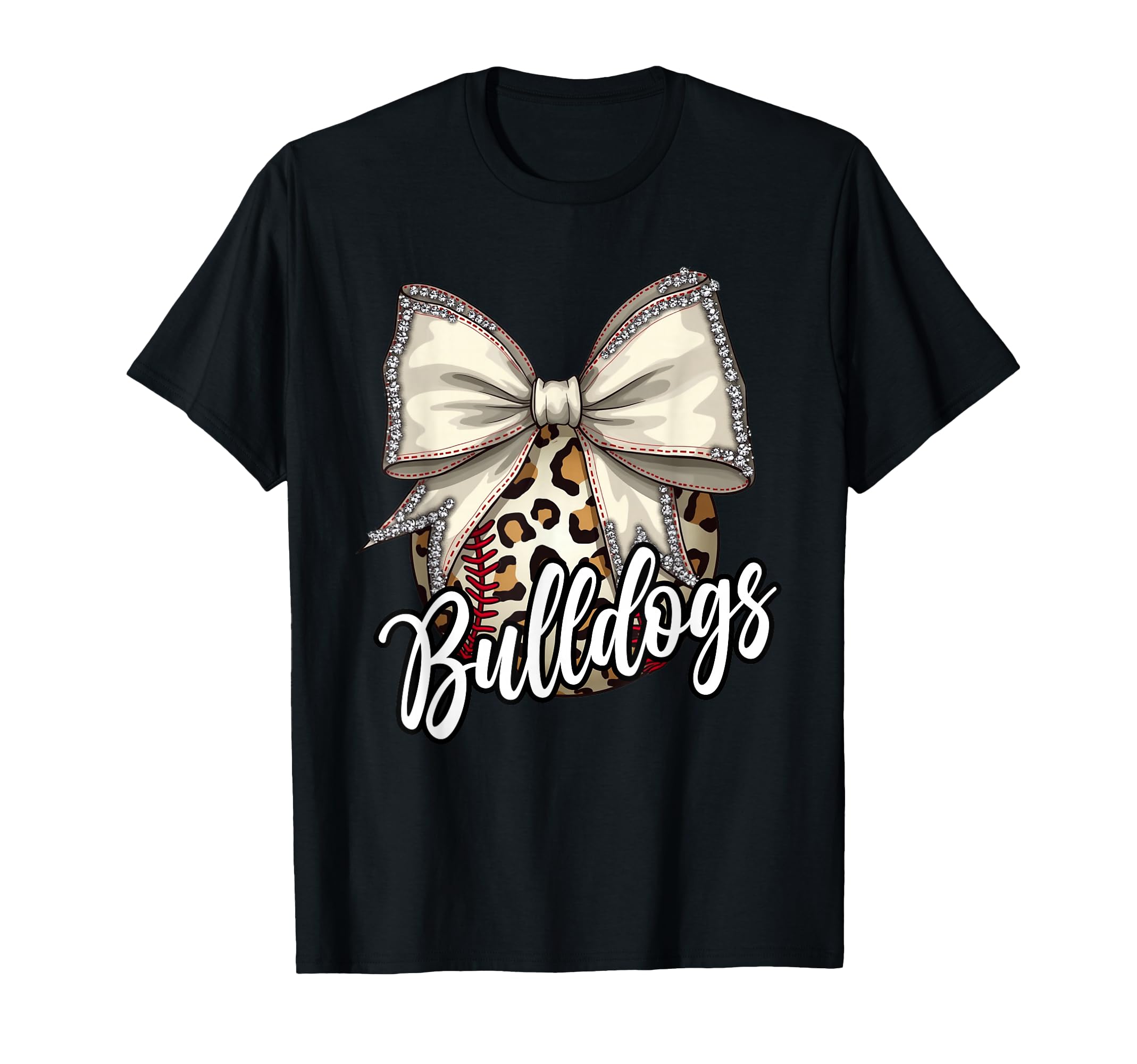 Bulldogs Baseball Mom Leopard Coquette Bow T-Shirt - Unique Graphic Unisex - T-Shirt, Sweatshirt, Hoodie