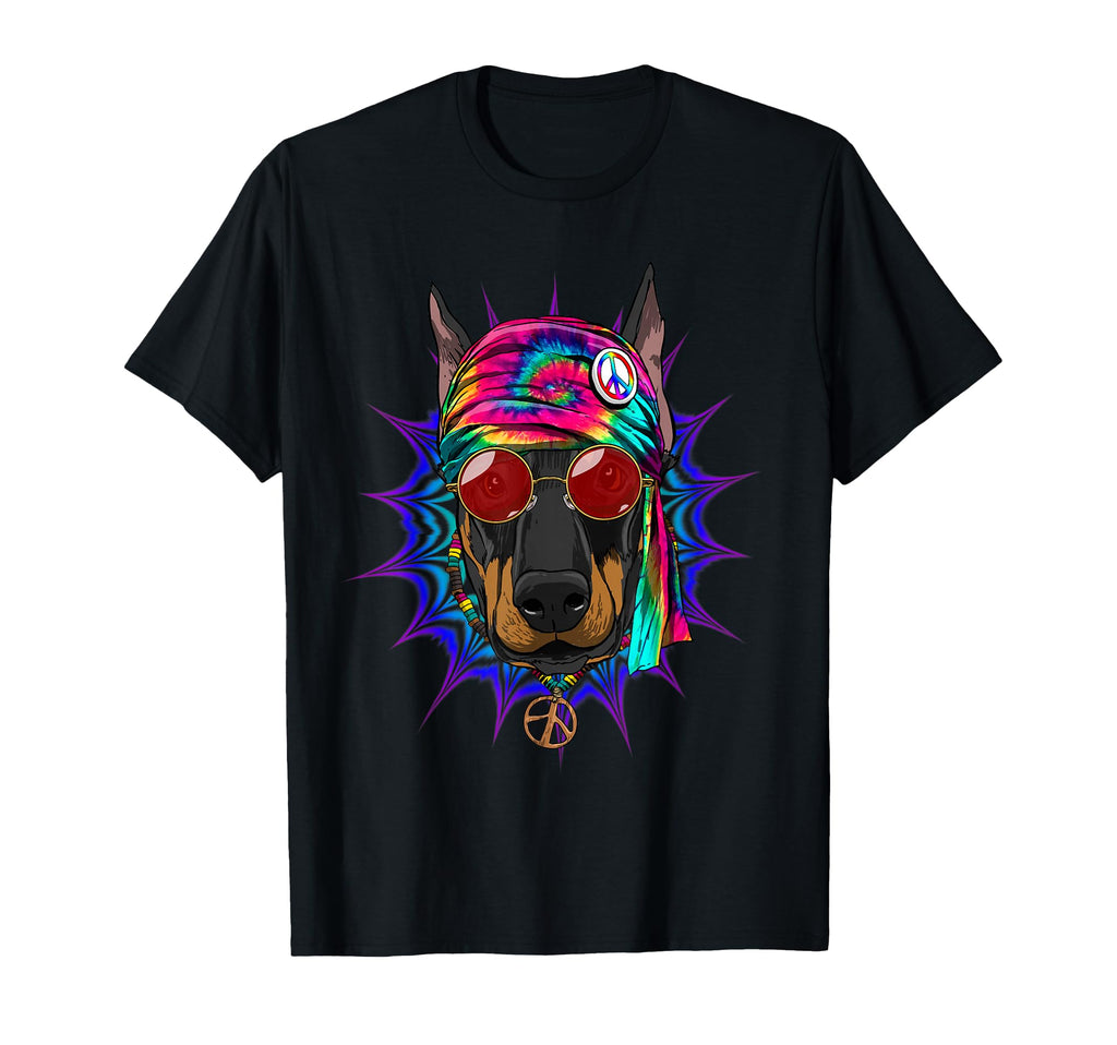 Tie Dye Hippie Doberman Hippiness Peace T-Shirt - Custom Art Print Unisex - T-Shirt, Sweatshirt, Hoodie