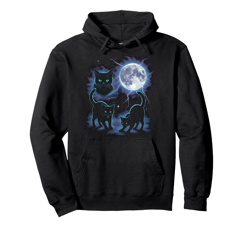 Black Cat 90S Aesthetic Moonlight Hoodie - Custom Art Print Men Women - T-Shirt, Sweatshirt, Hoodie