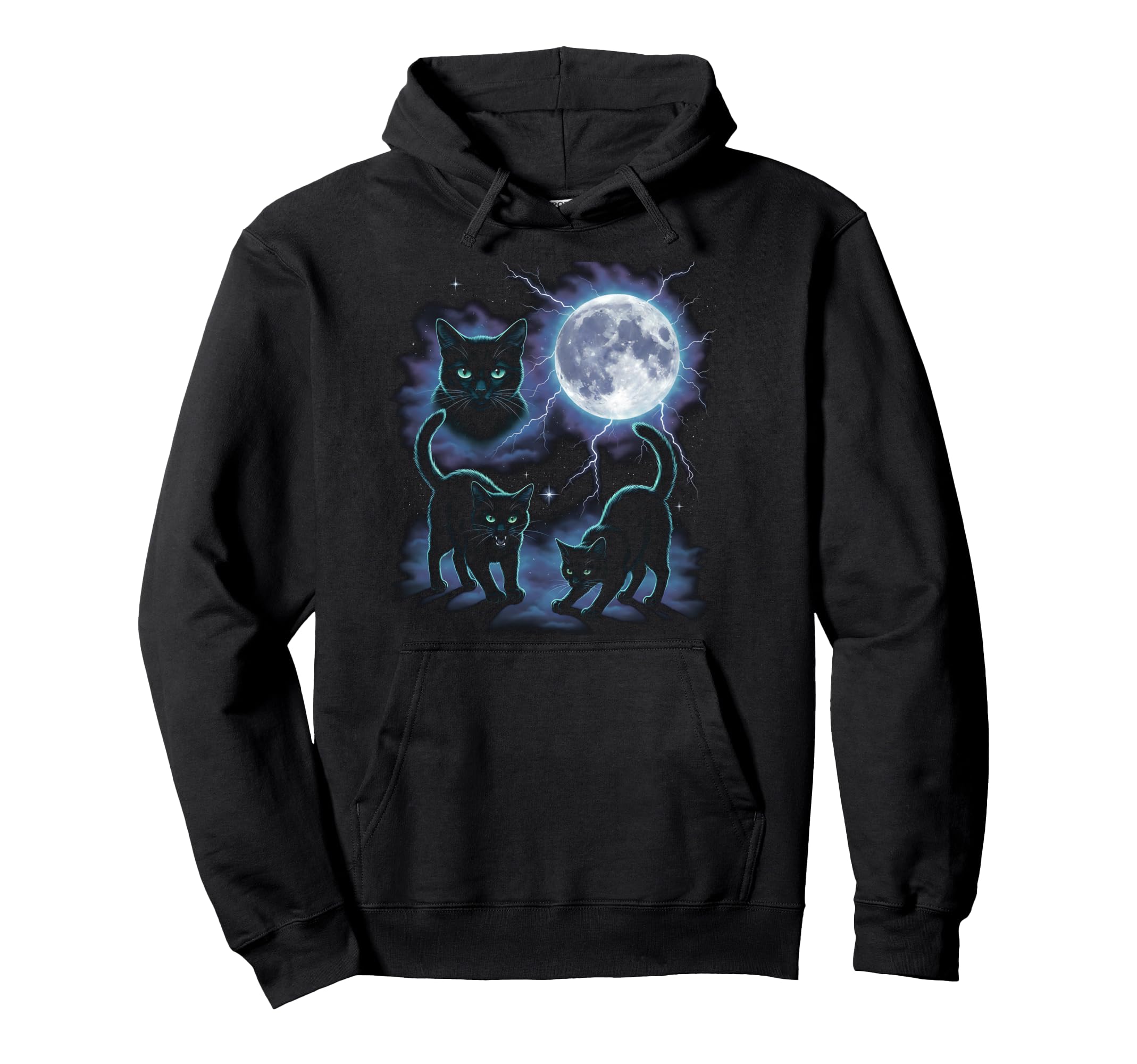 Black Cat 90S Aesthetic Moonlight Hoodie - Custom Art Print Men Women - T-Shirt, Sweatshirt, Hoodie