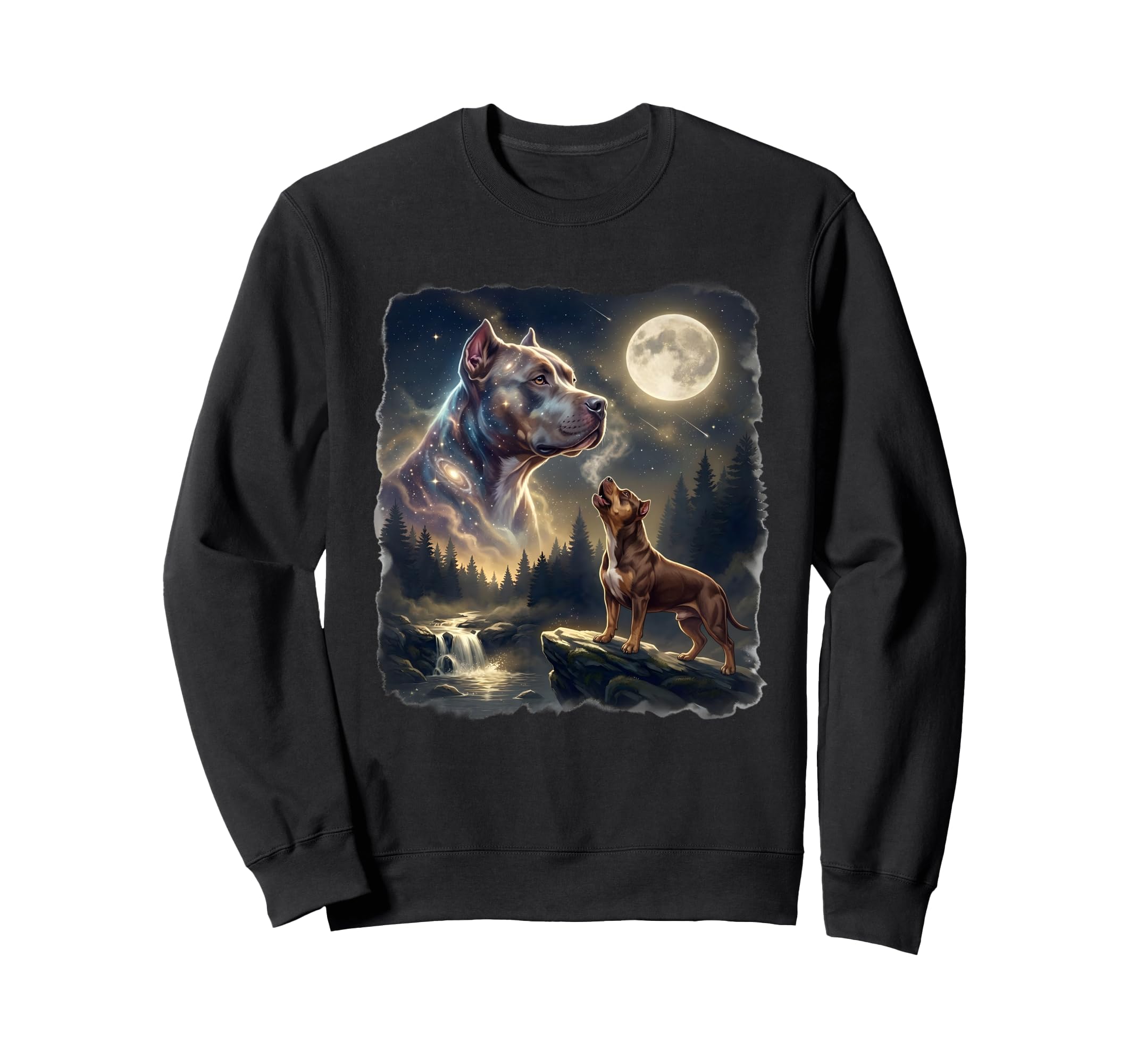 Pit Bull Howling To Moon 90S Sweatshirt - Unique Graphic Unisex - T-Shirt, Sweatshirt, Hoodie