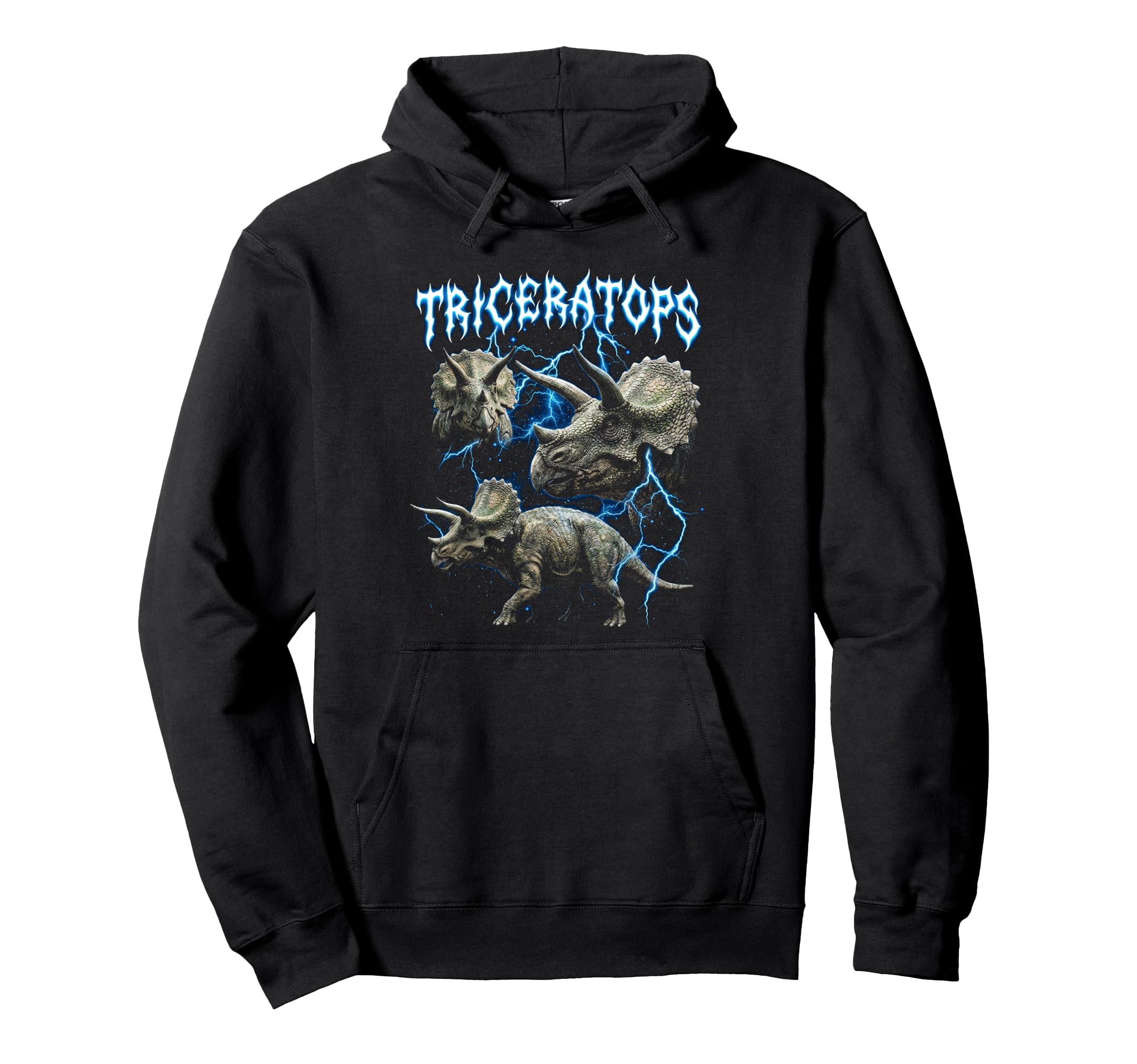 Triceratops 90S Heavy Metal Dinosaur Hoodie - Custom Art Print for Adults - T-Shirt, Sweatshirt, Hoodie