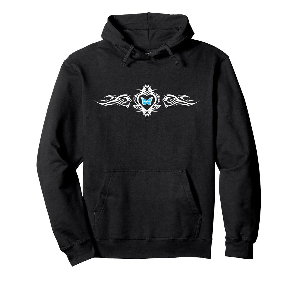 Butterfly Heart Tattoo Blue Y2K Grunge Hoodie - Unique Graphic for Adults - T-Shirt, Sweatshirt, Hoodie