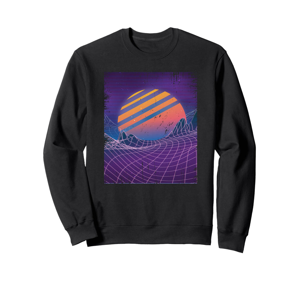 Vaporwave 80S Grid Sunset Synthwave Sweatshirt - Custom Art Print Unisex - T-Shirt, Sweatshirt, Hoodie