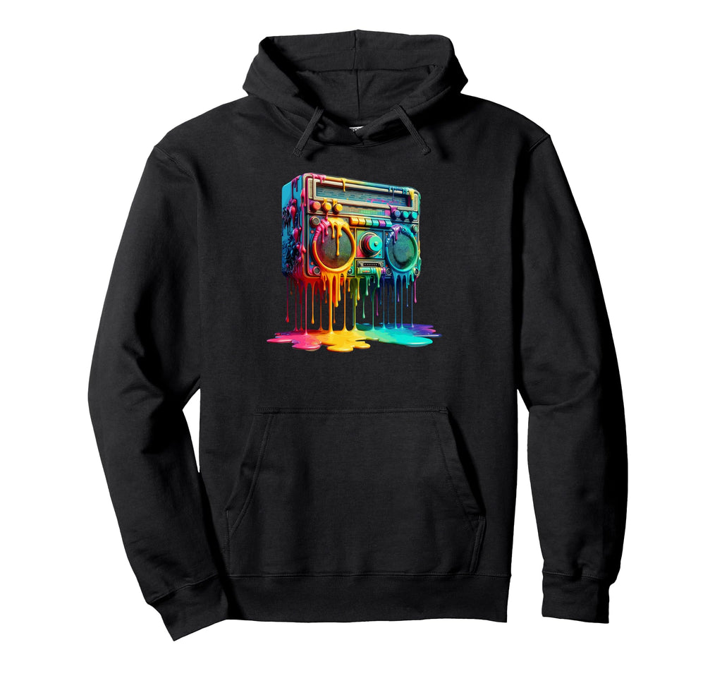 Dripping Paint Boombox Old School 80S Hoodie - Unique Graphic for Adults - T-Shirt, Sweatshirt, Hoodie