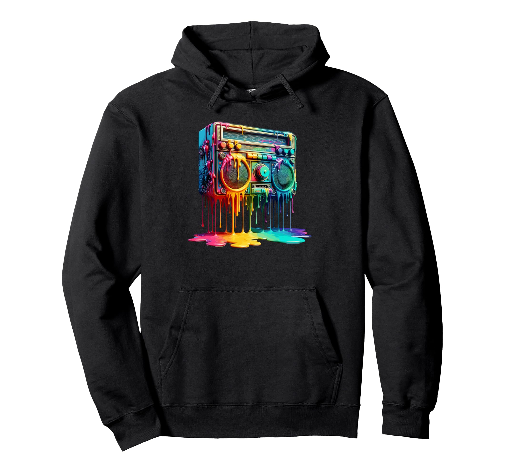 Dripping Paint Boombox Old School 80S Hoodie - Unique Graphic for Adults - T-Shirt, Sweatshirt, Hoodie