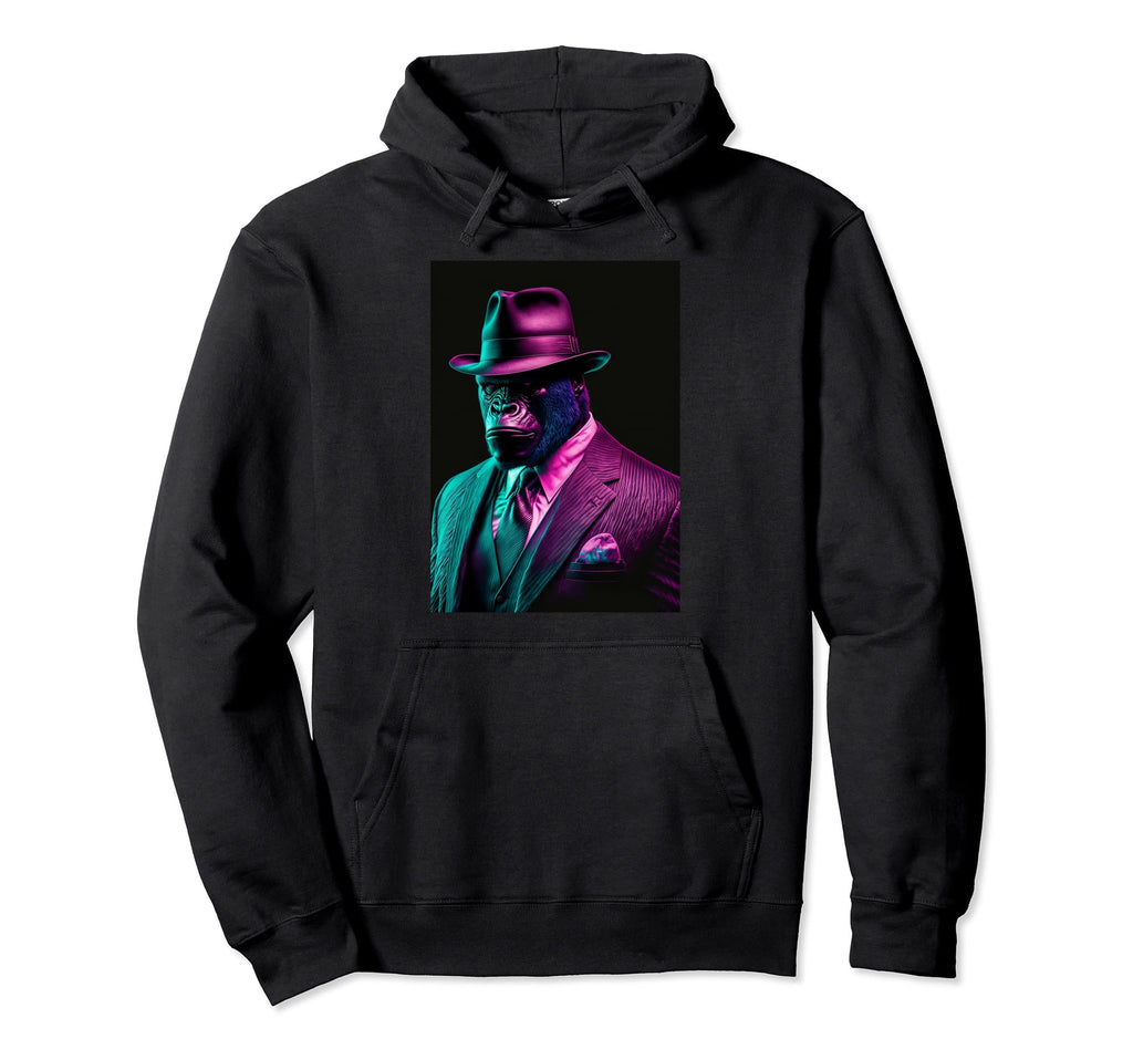 Vaporwave Gorilla Mafia Boss Synthwave Hoodie - Graphic Print Men Women - T-Shirt, Sweatshirt, Hoodie