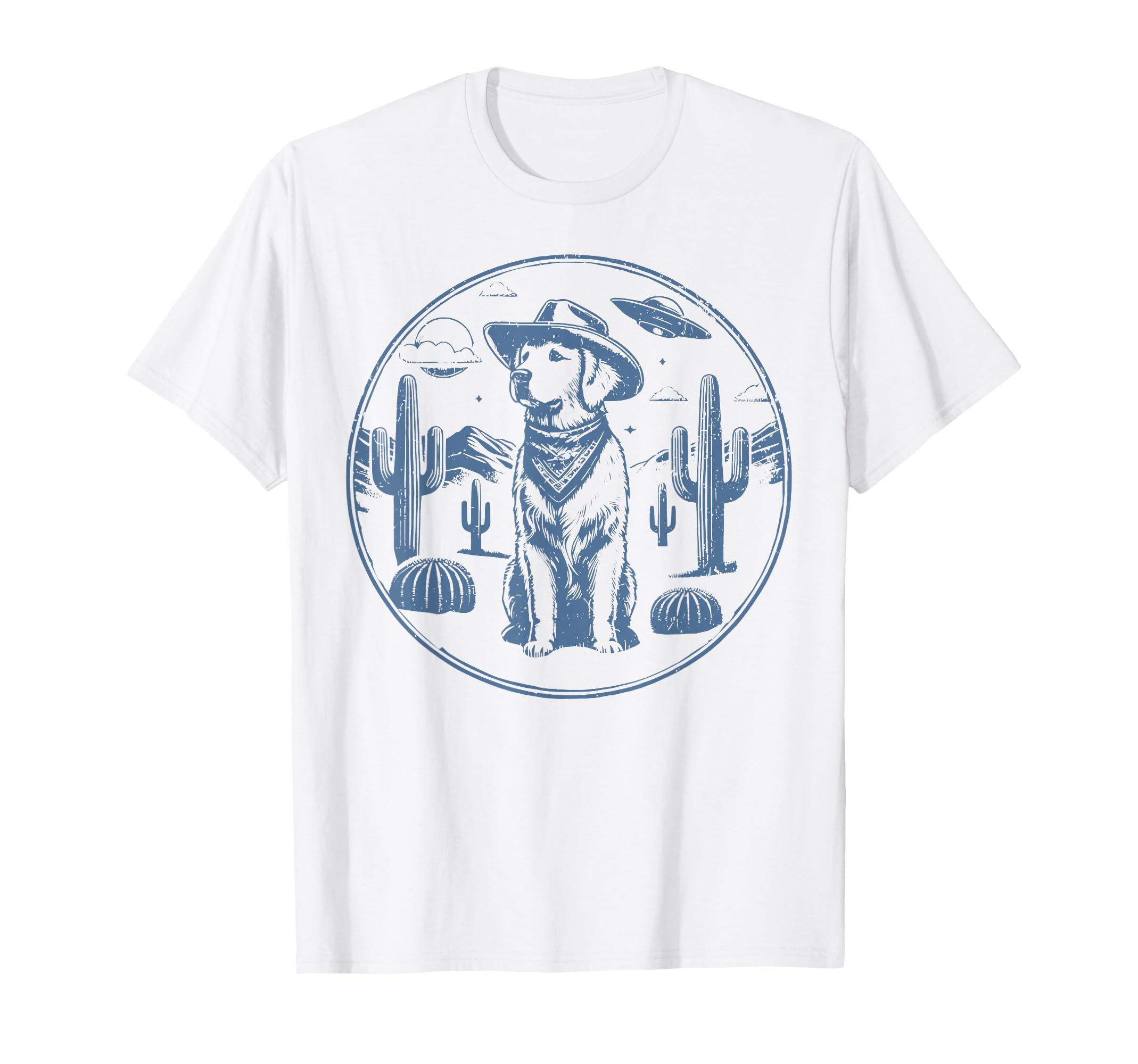 Golden Retriever Ufo 90S Western Cowboy T-Shirt - Aesthetic Graphic Unisex - T-Shirt, Sweatshirt, Hoodie