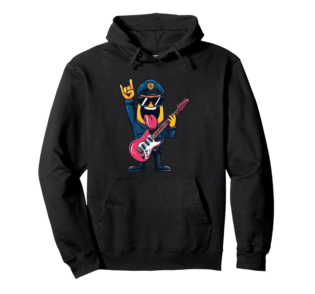 Funny Cartoon Banana Police Officer Rock Hoodie - Aesthetic Graphic Unisex - T-Shirt, Sweatshirt, Hoodie