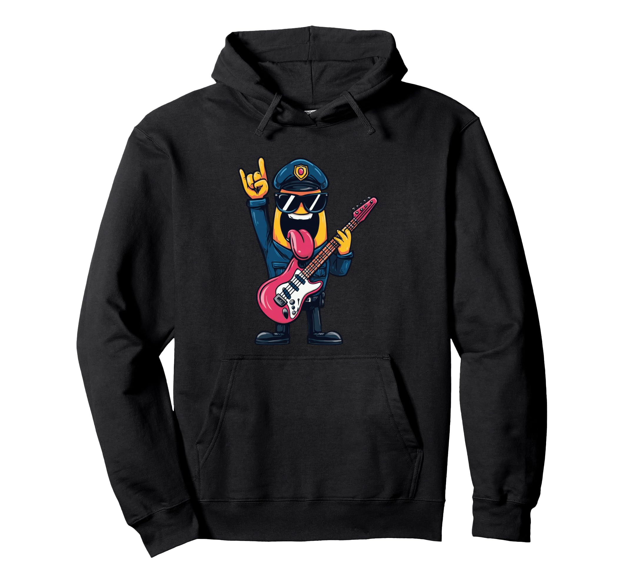Funny Cartoon Banana Police Officer Rock Hoodie - Aesthetic Graphic Unisex - T-Shirt, Sweatshirt, Hoodie