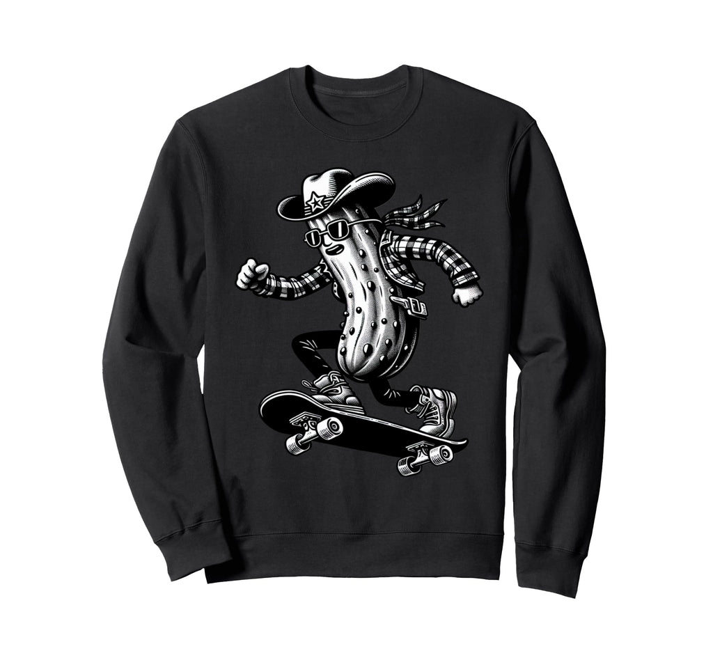Pickle Skateboard Cowboy Meme Sweatshirt - Fun Novelty Design for Adults - T-Shirt, Sweatshirt, Hoodie