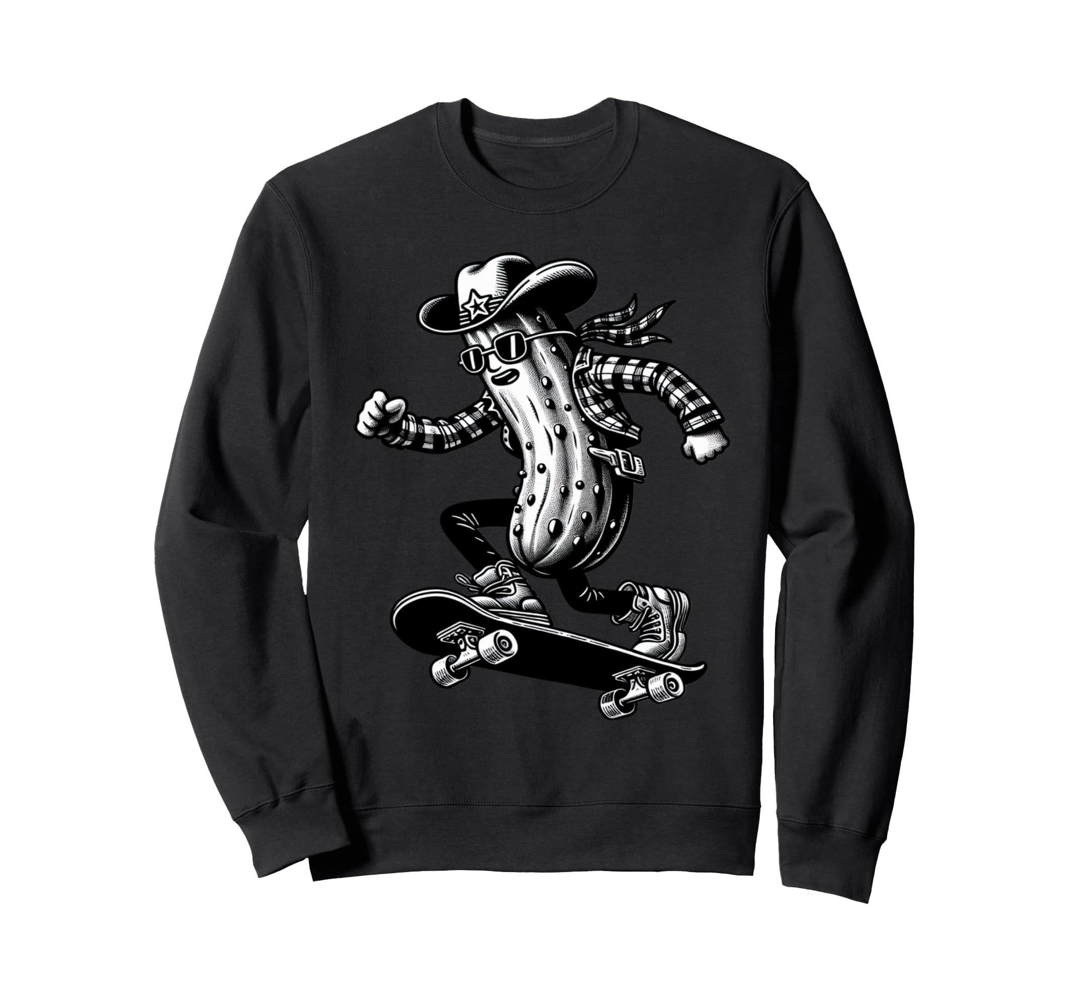 Pickle Skateboard Cowboy Meme Sweatshirt - Fun Novelty Design for Adults - T-Shirt, Sweatshirt, Hoodie