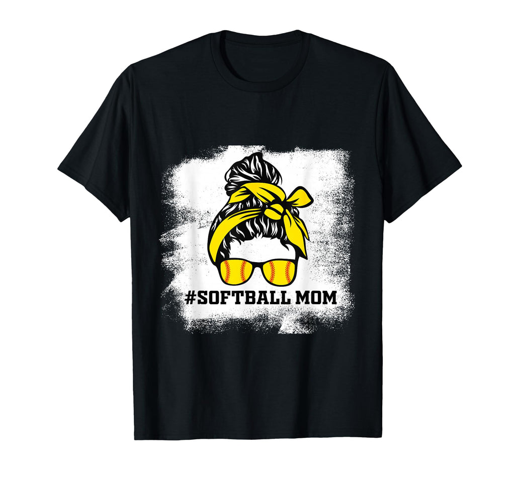 Messy Bun Softball Mom Life Bleached T-Shirt - Custom Art Print Men Women - T-Shirt, Sweatshirt, Hoodie