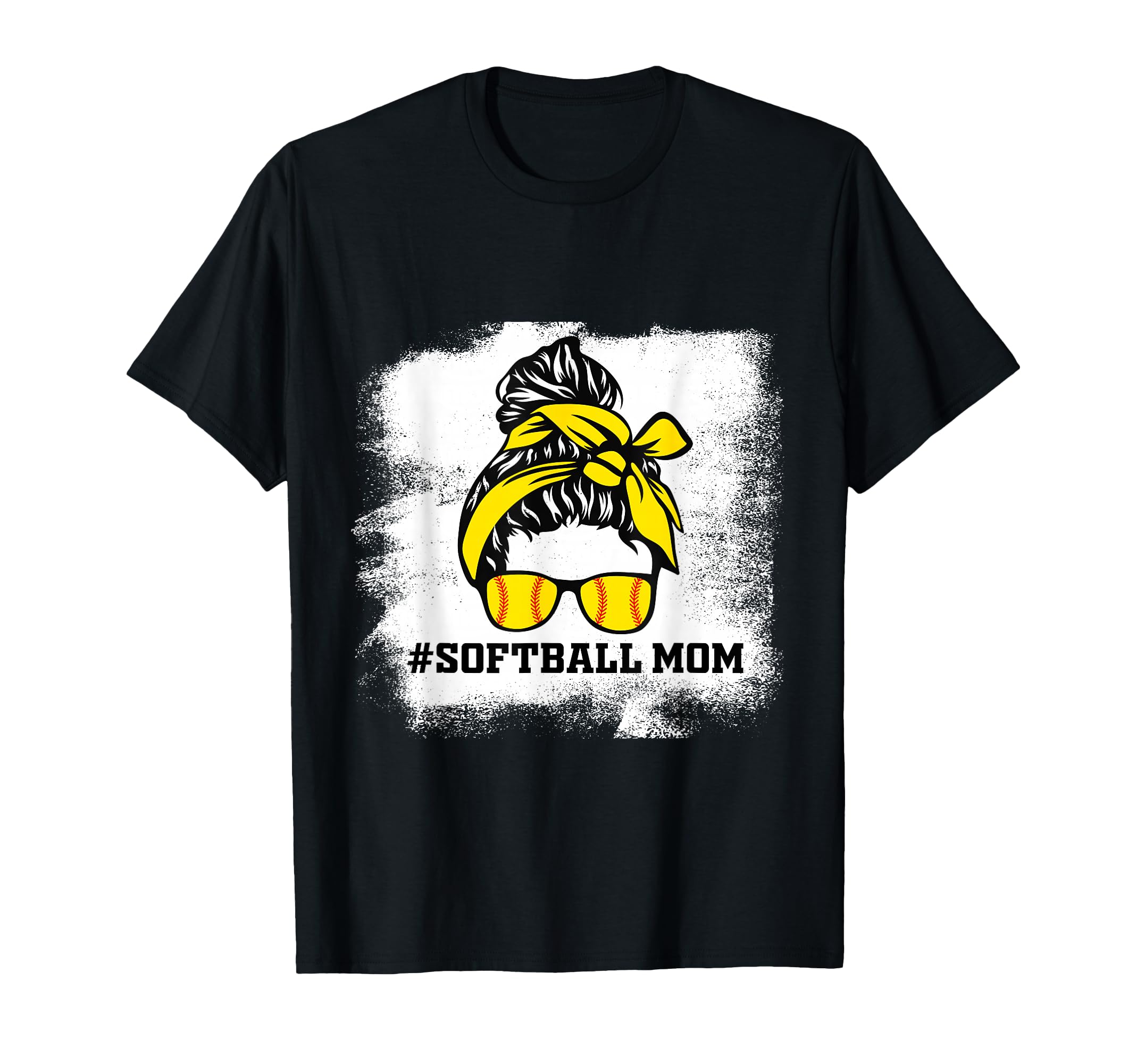 Messy Bun Softball Mom Life Bleached T-Shirt - Custom Art Print Men Women - T-Shirt, Sweatshirt, Hoodie
