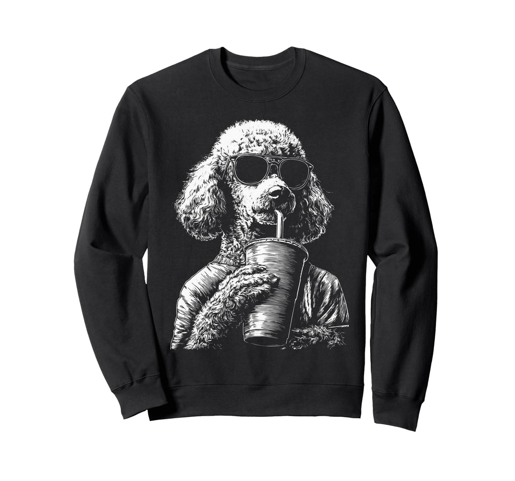 Poodle Drinking Iced Coffee Funny Dog Sweatshirt - Minimalist Print Unisex - T-Shirt, Sweatshirt, Hoodie