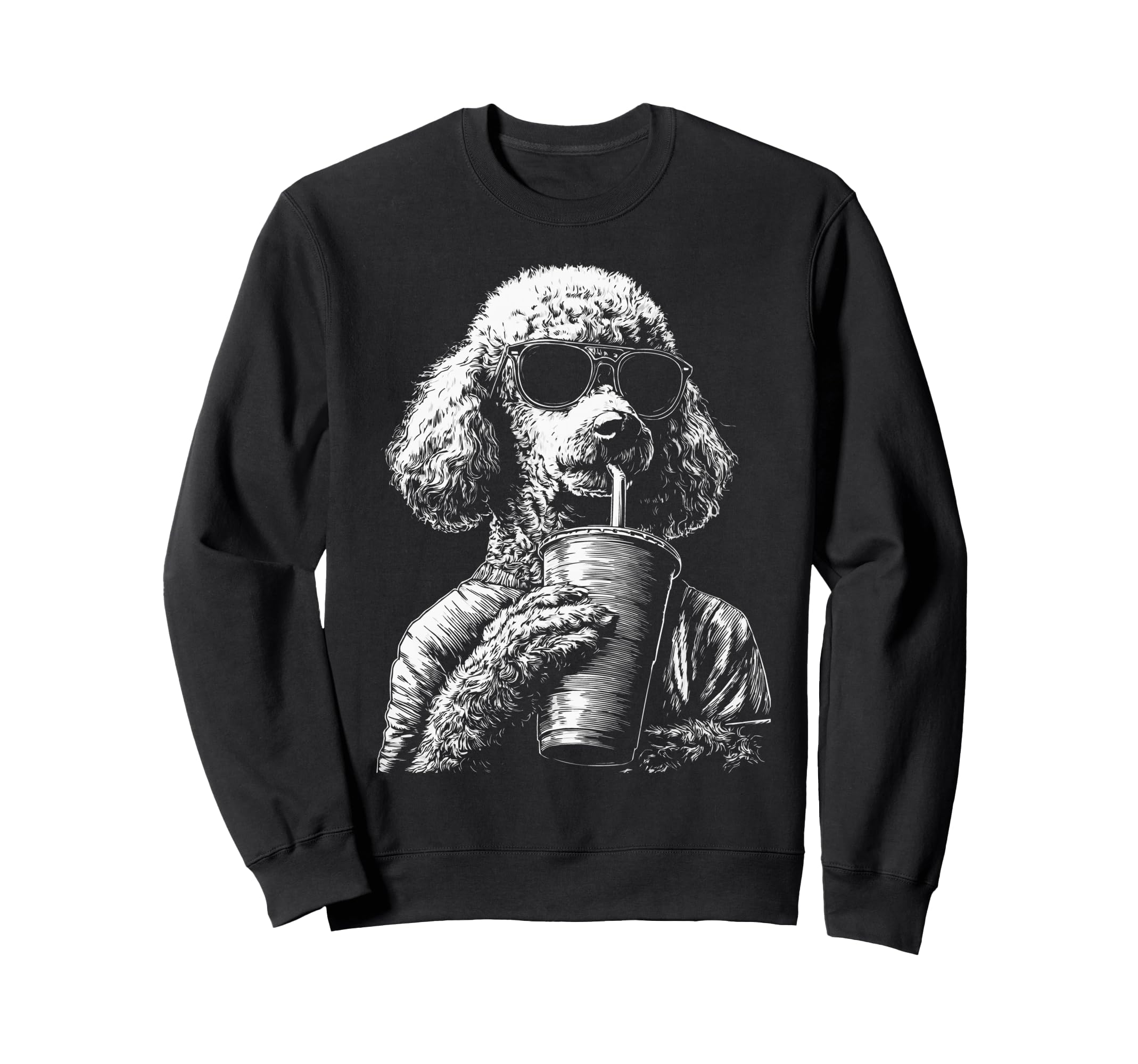 Poodle Drinking Iced Coffee Funny Dog Sweatshirt - Minimalist Print Unisex - T-Shirt, Sweatshirt, Hoodie