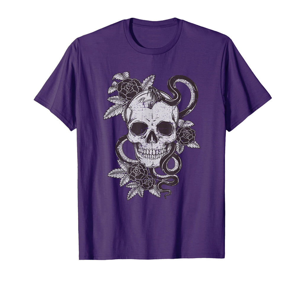 Skull Snake Rose Art Old School Tattoo T-Shirt - Custom Art Print Men Women - T-Shirt, Sweatshirt, Hoodie