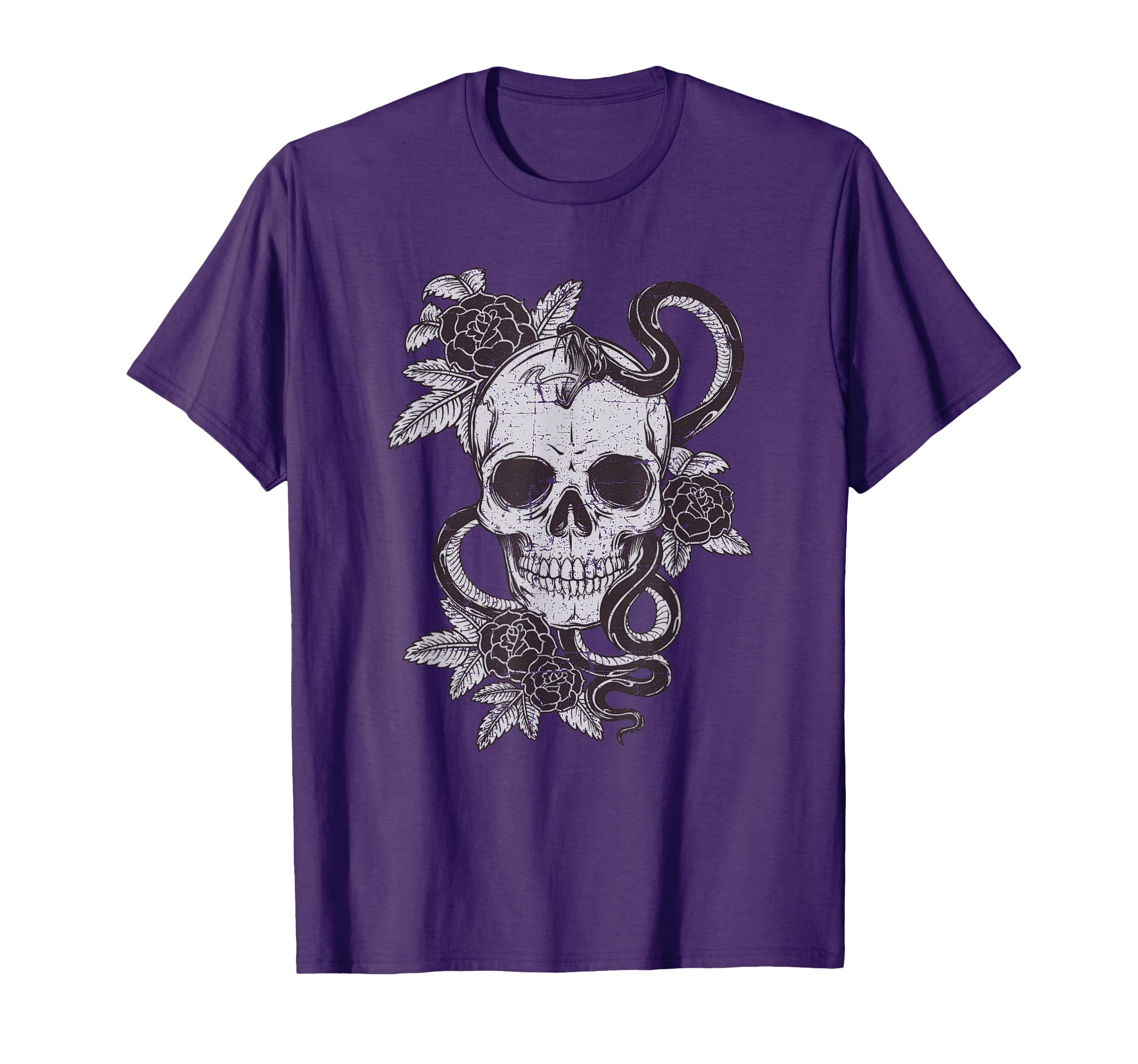 Skull Snake Rose Art Old School Tattoo T-Shirt - Custom Art Print Men Women - T-Shirt, Sweatshirt, Hoodie