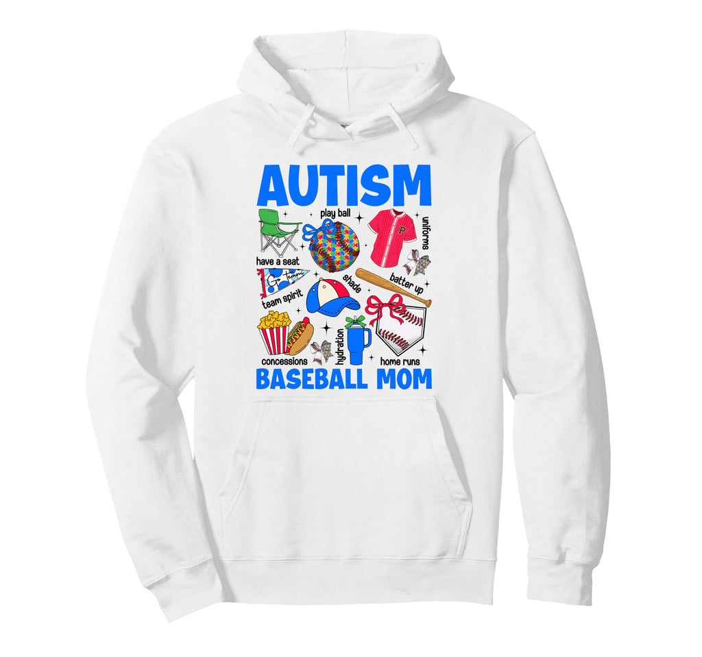 Autism Baseball Mom Mama Autism Awareness Hoodie - Trendy Graphic Unisex - T-Shirt, Sweatshirt, Hoodie