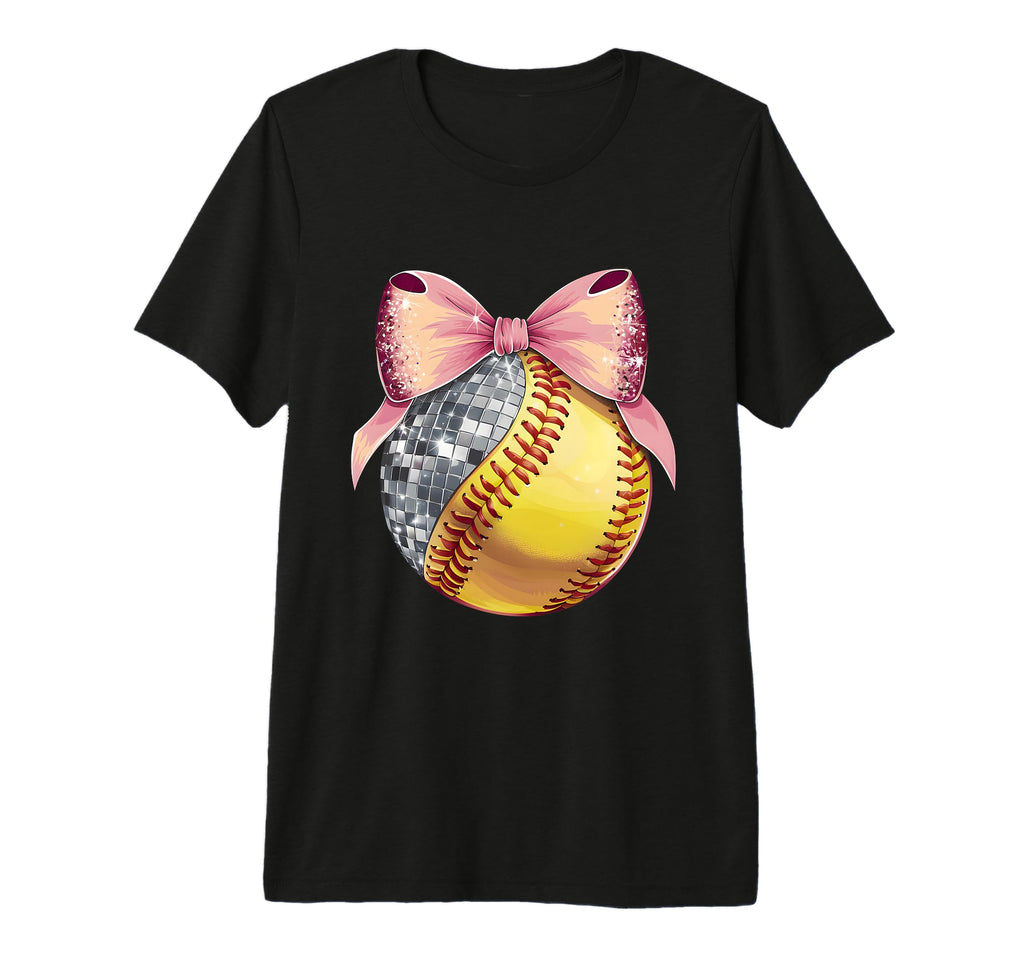 Coquette Bow Disco Ball Softball T-Shirt - Custom Art Print Men Women - T-Shirt, Sweatshirt, Hoodie